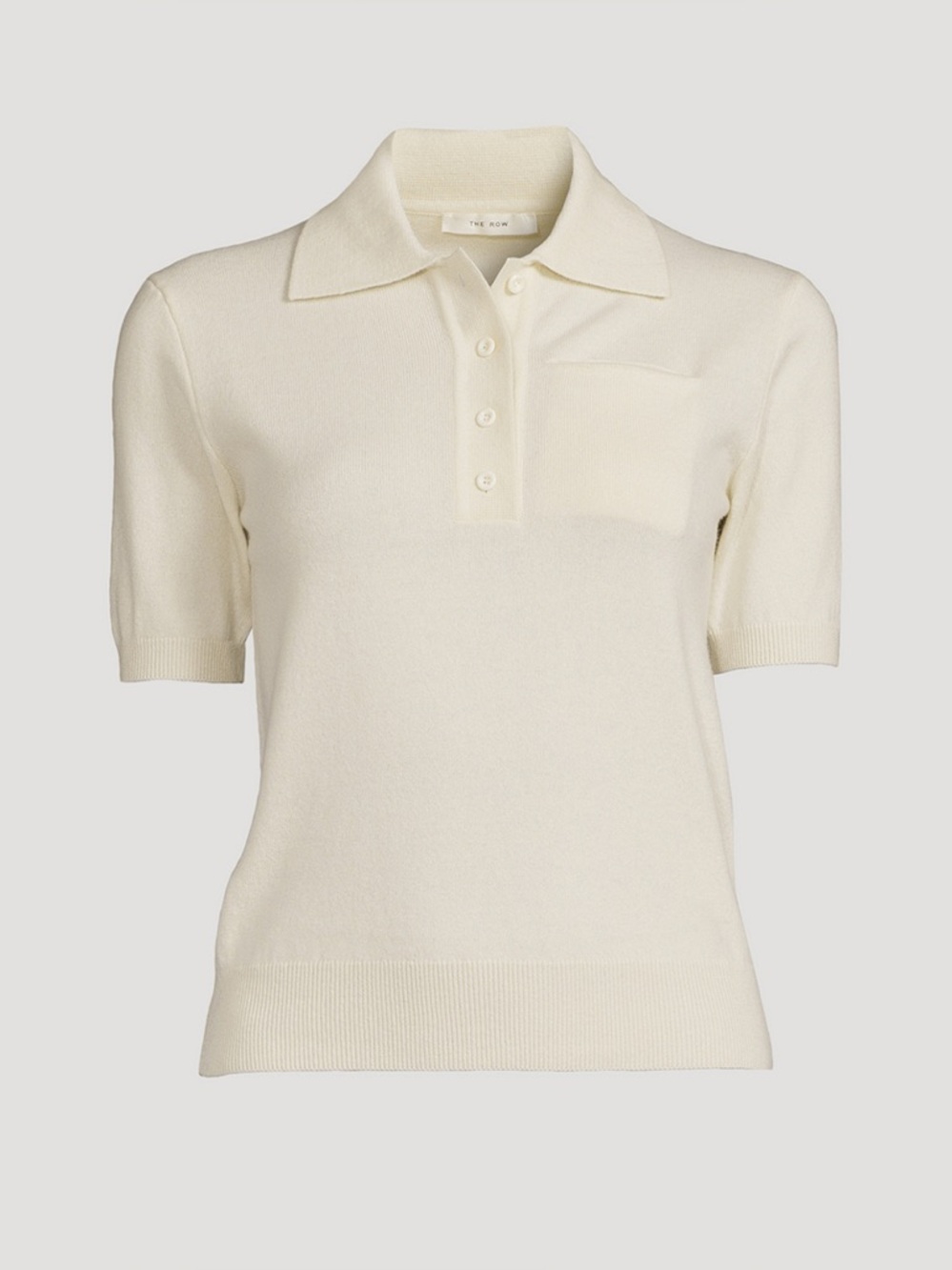 The Row Olin Cashmere Polo Collar Pocket Short Sleeve Knit Sweater Top Ply Cream